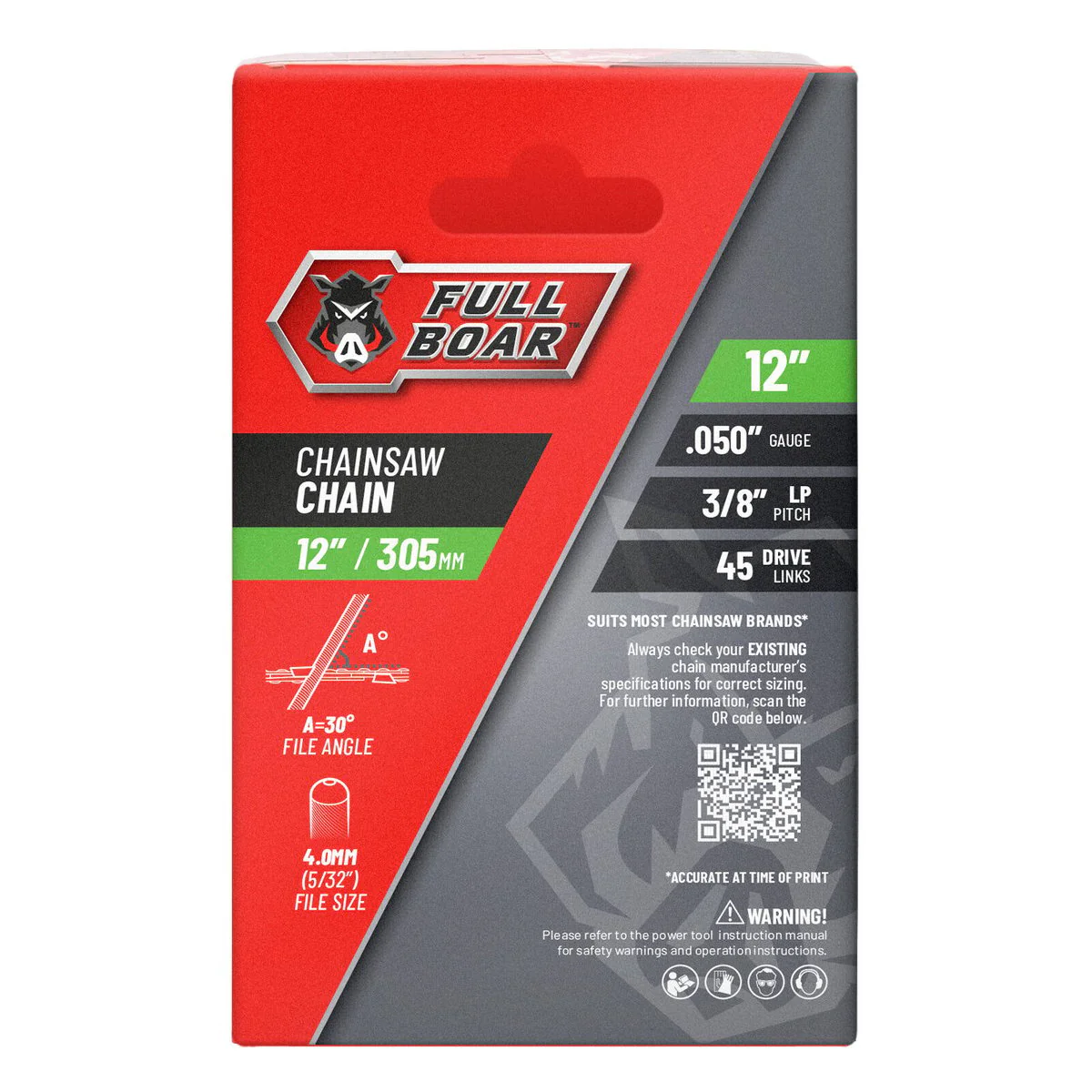 Full Boar Chainsaw Chain - 12" (305mm) - Semi Chisel - 45 Drive Links - Image 2