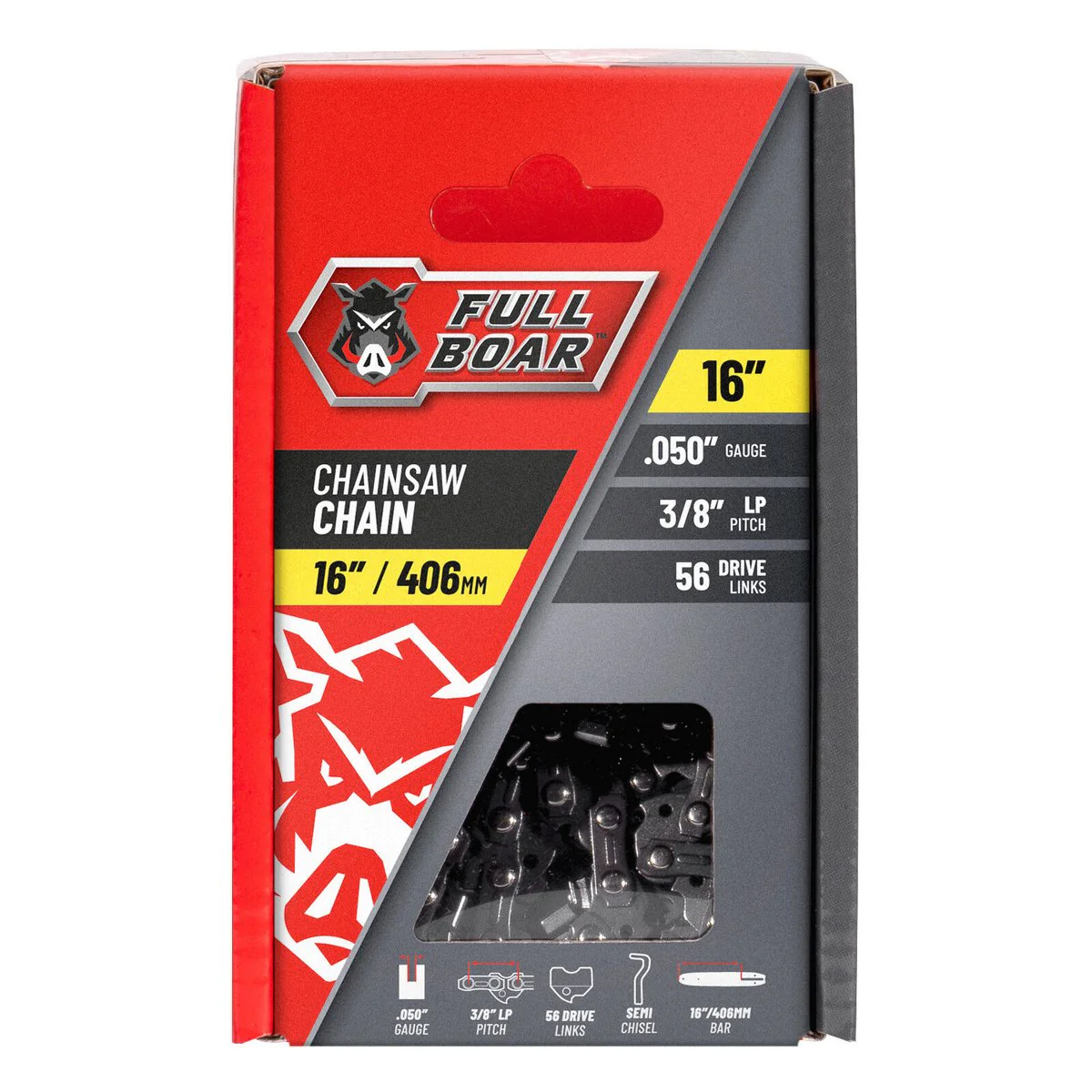 Full Boar Chainsaw Chain - 16" (406mm) - 56 Drive Links - Efficient Cutting