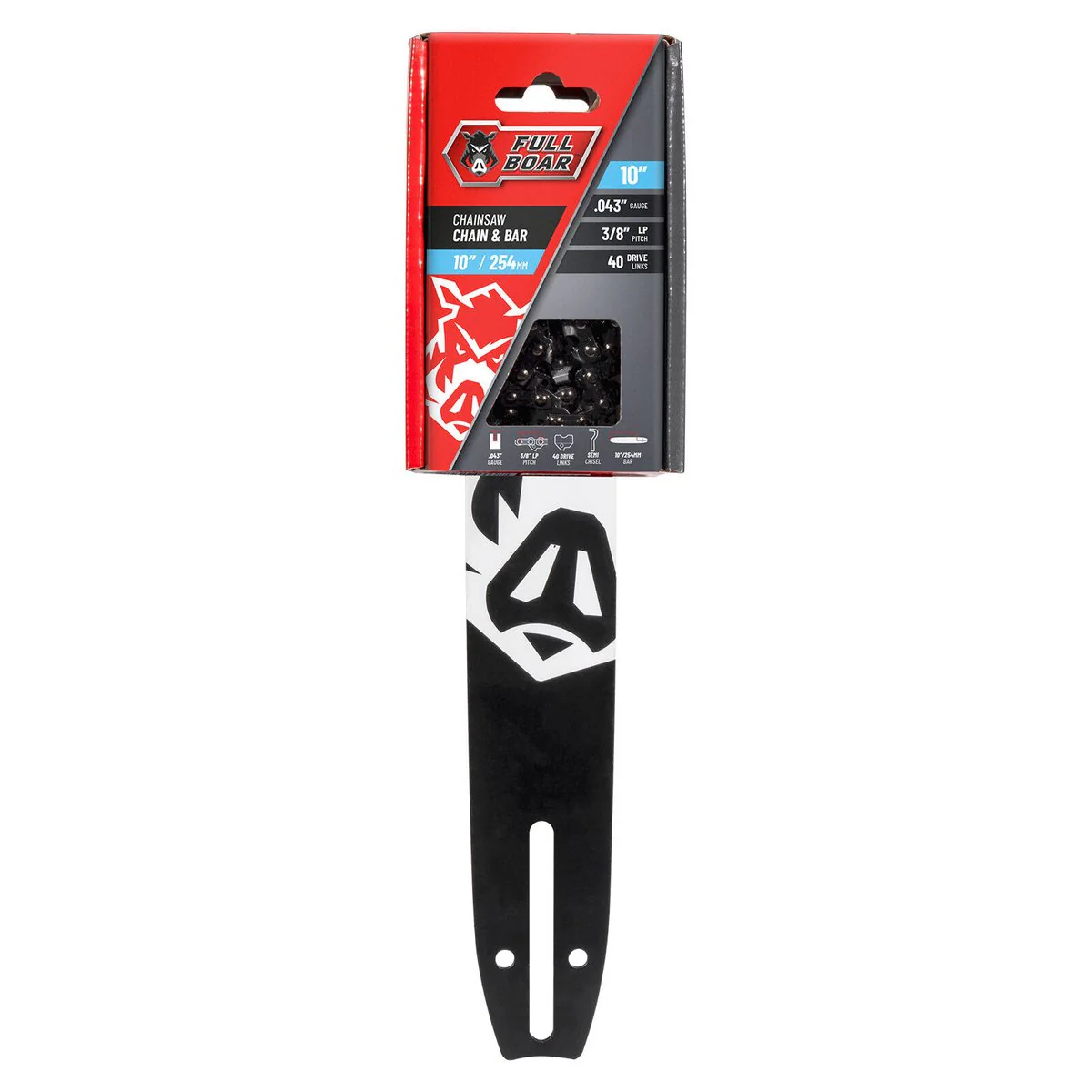 Full Boar Chainsaw Chain and Bar - 10" (254mm) - Semi Chisel - 2 Pieces