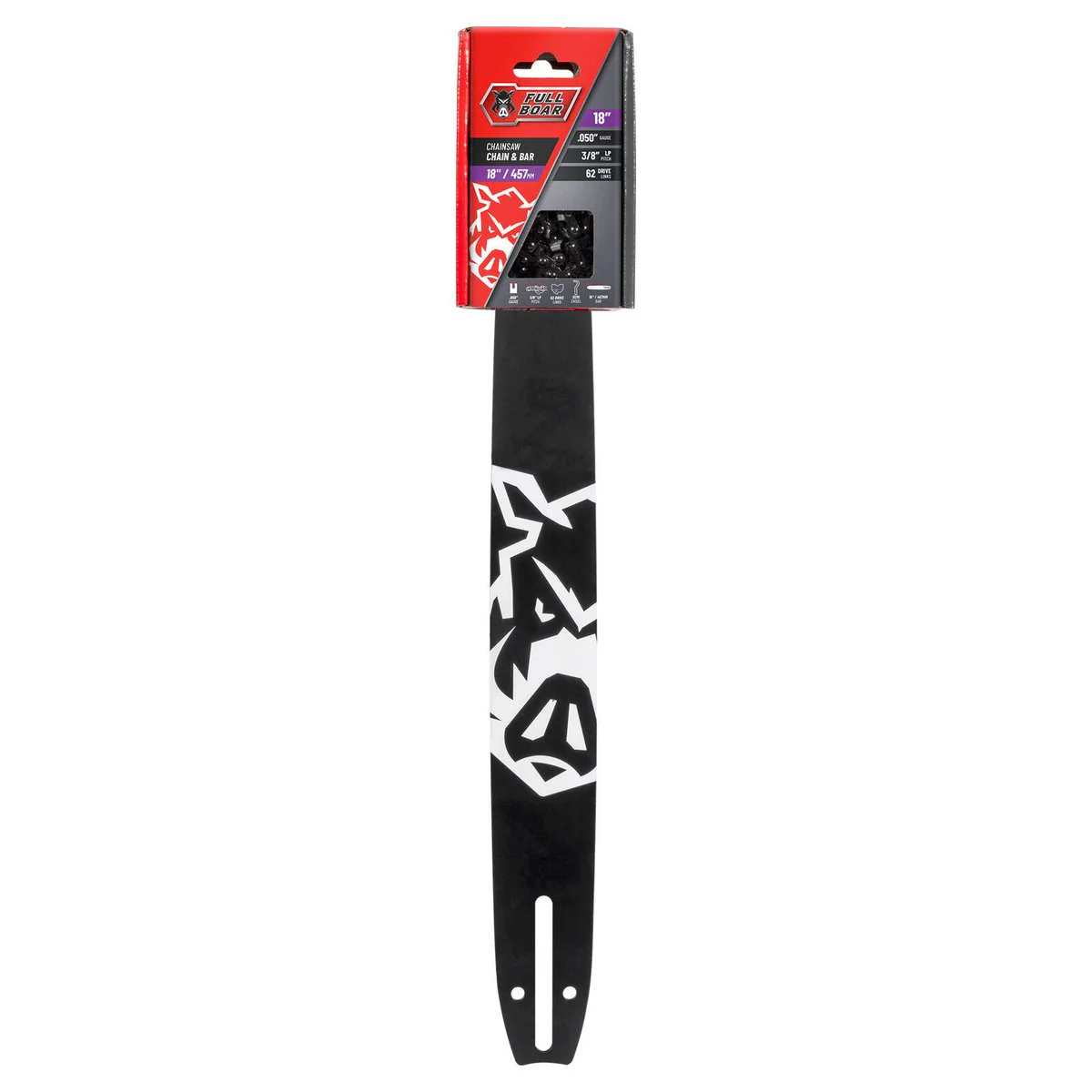 Full Boar Chainsaw Chain and Bar - 18" (457mm) - Semi Chisel - 62 Drive Links