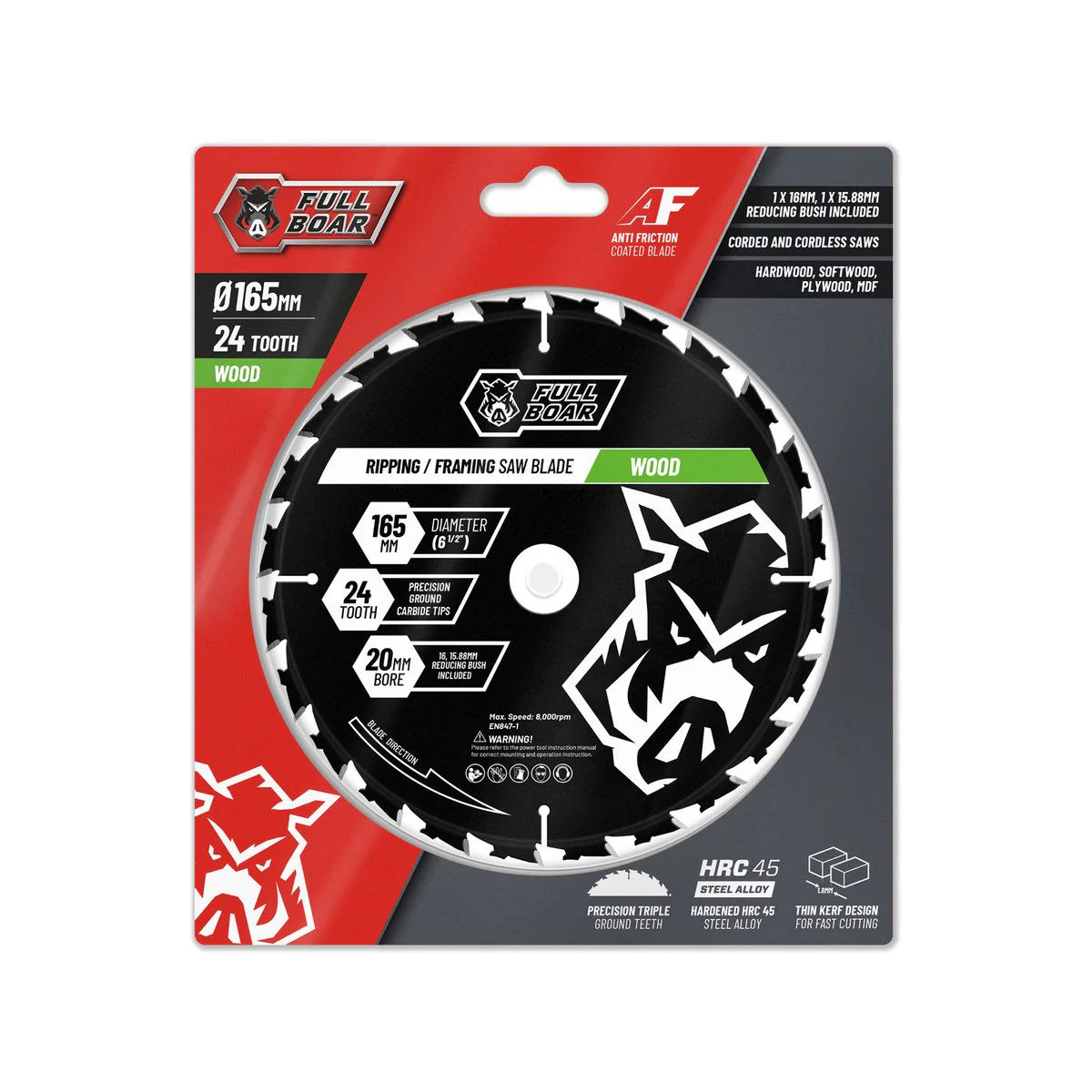 Full Boar Circular Saw Blade 165mm 24t - Trade Series - Steel - Image 2