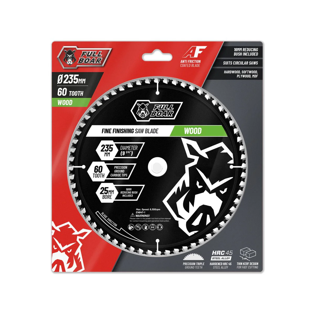 Full Boar 235mm 60t Circular Saw Blade - Trade Series - Steel Alloy - Image 2