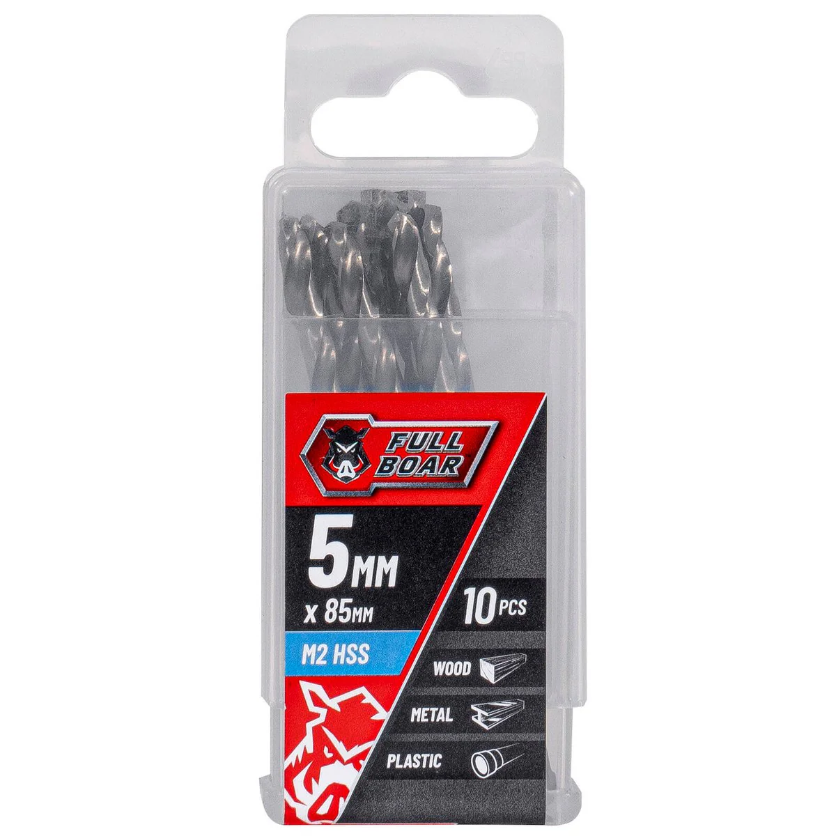 Full Boar HSS Drill Bit 10 Pack - 5mm - Precision Drilling in Metal, Wood, Plastics
