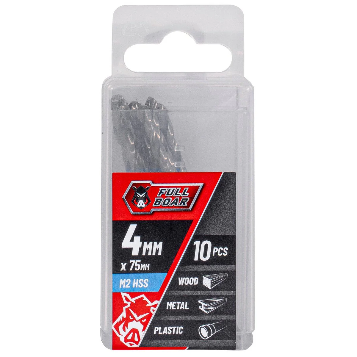 Full Boar HSS Drill Bit Set - 10 Piece - 4mm - Precision Metal Wood Plastic