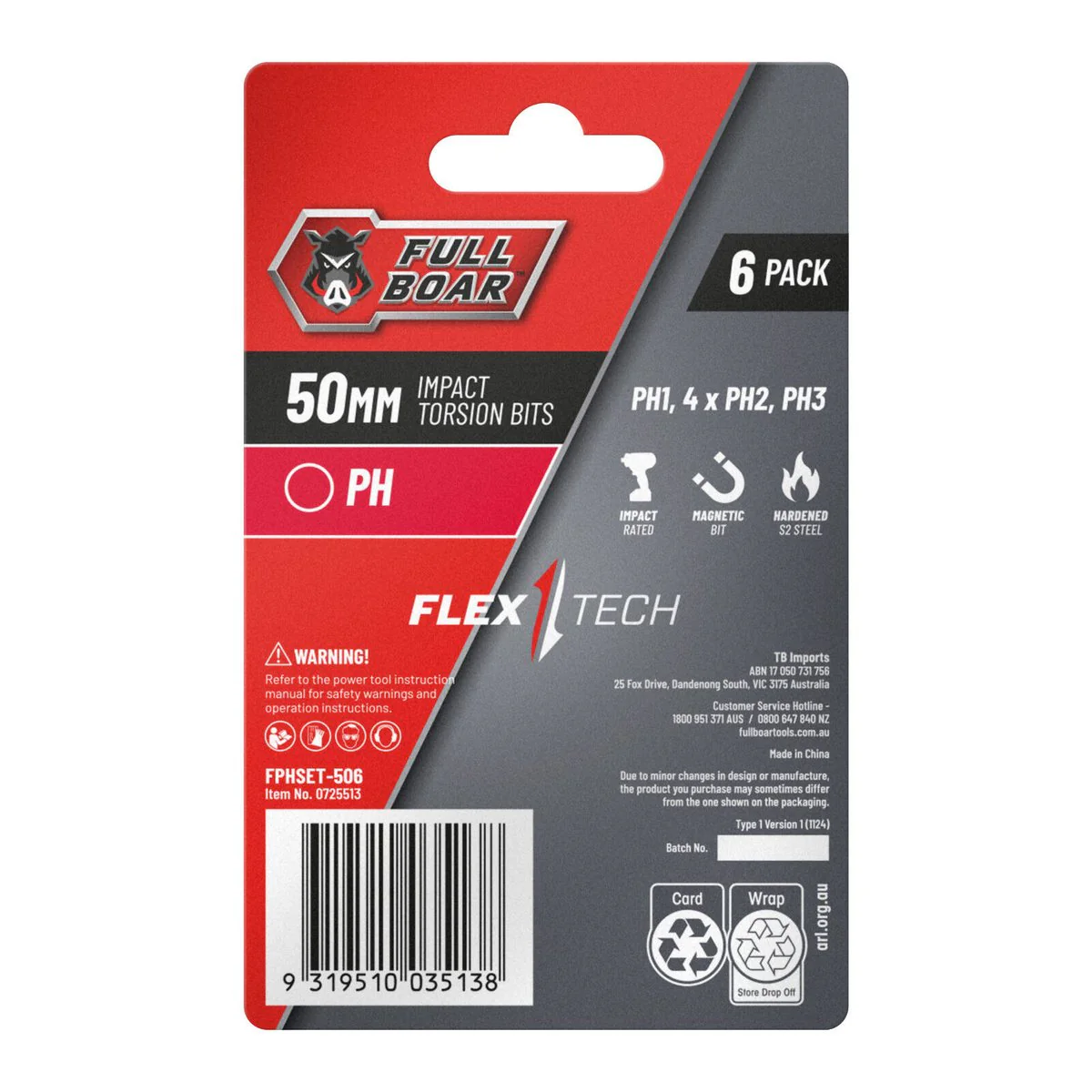 Full Boar Impact Torsion Bit Set - PH x 50mm - 6 Pack - Durable S2 Steel - Image 2