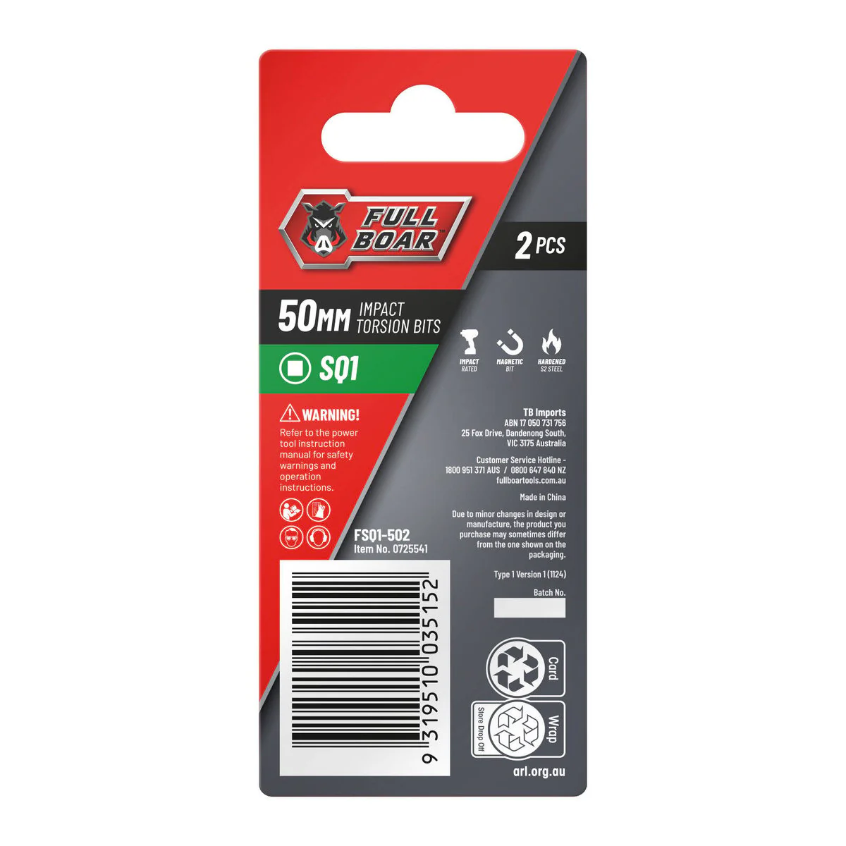 Full Boar Impact Torsion Bits Set - 2 Pack - 50mm - S2 Steel - High Torque - Image 2