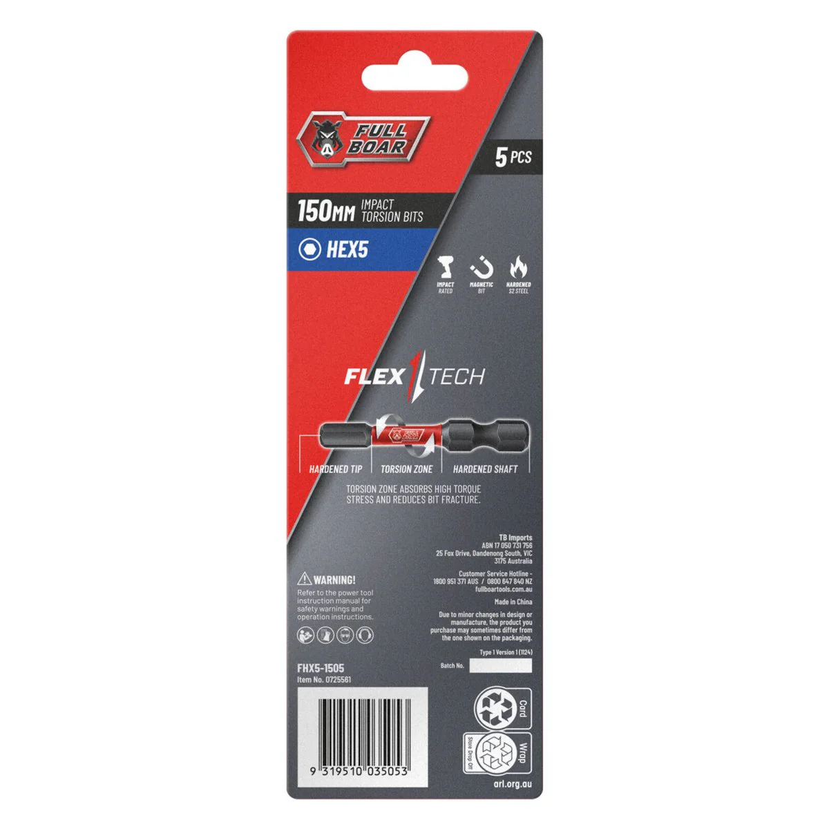 Full Boar Impact Torsion Bits Set - 5 Pack - 150mm - High Torque Durability - Image 2