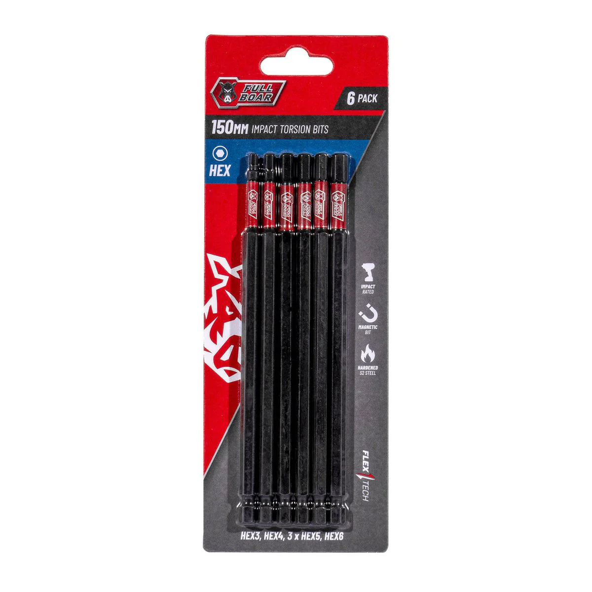Full Boar Impact Torsion Bits Set - 6 Pack - 150mm - Durable & Precise