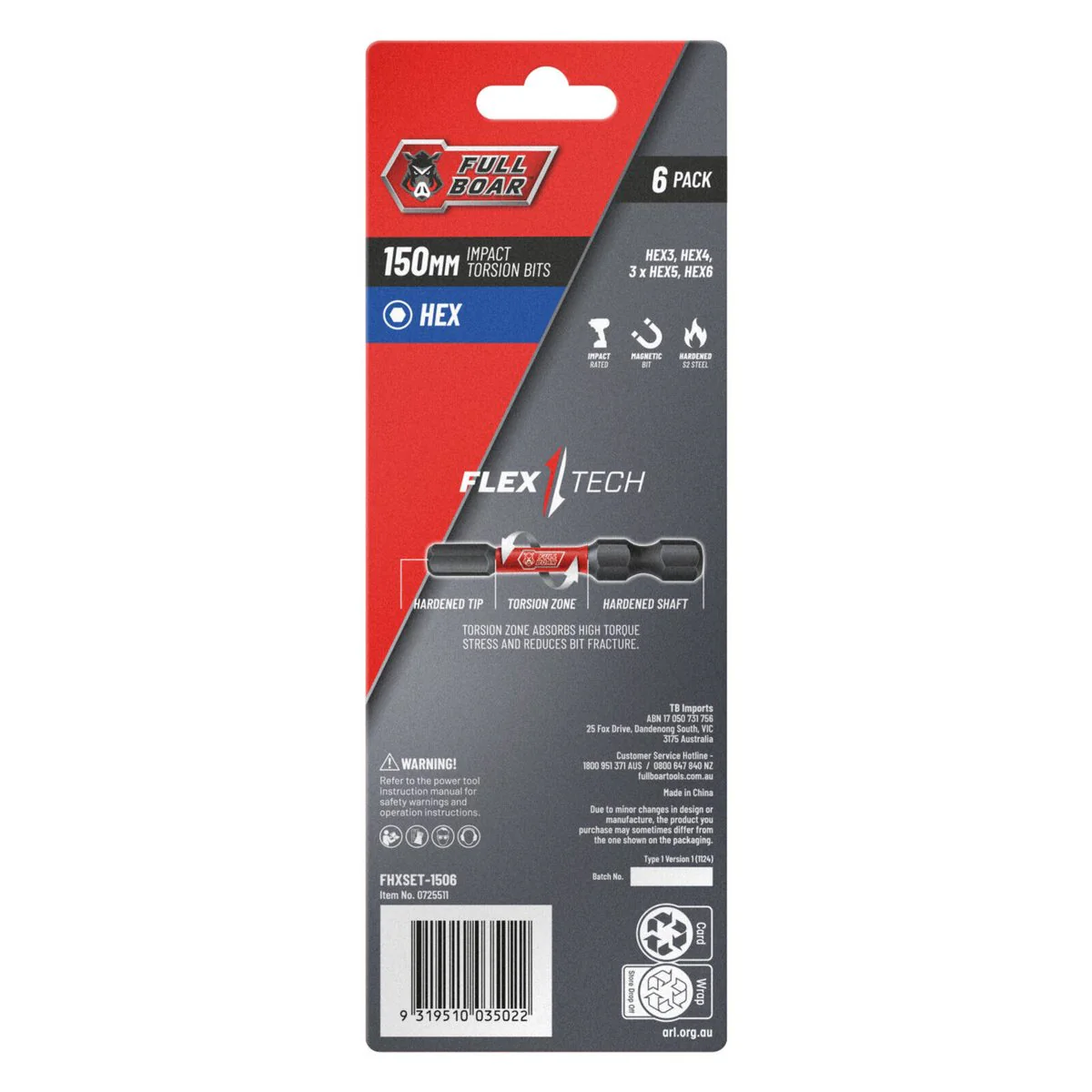 Full Boar Impact Torsion Bits Set - 6 Pack - 150mm - Durable & Precise - Image 2