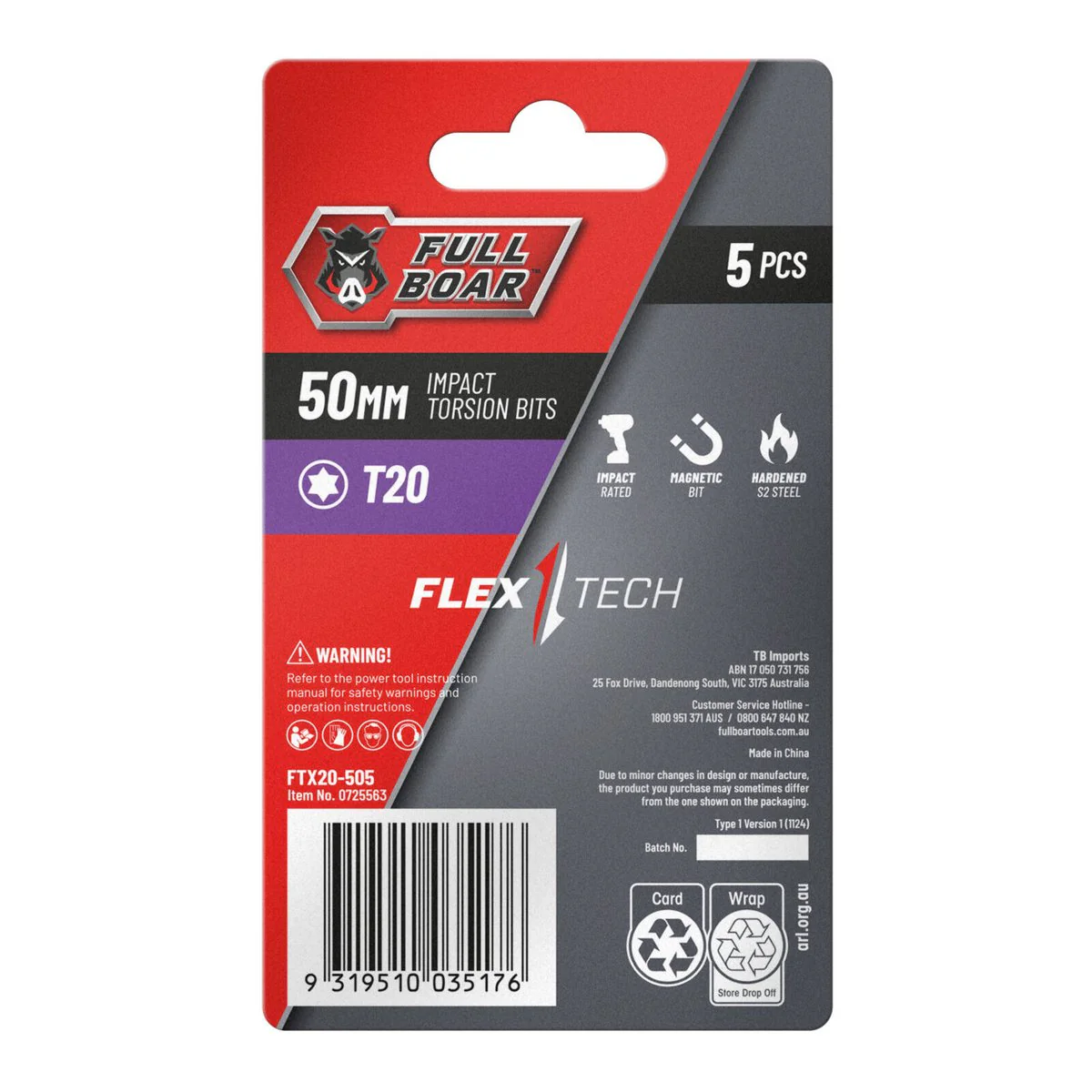 Full Boar Impact Torsion Bits Set - T20 x 50mm - 5 Pack - Durable & Precise - Image 2