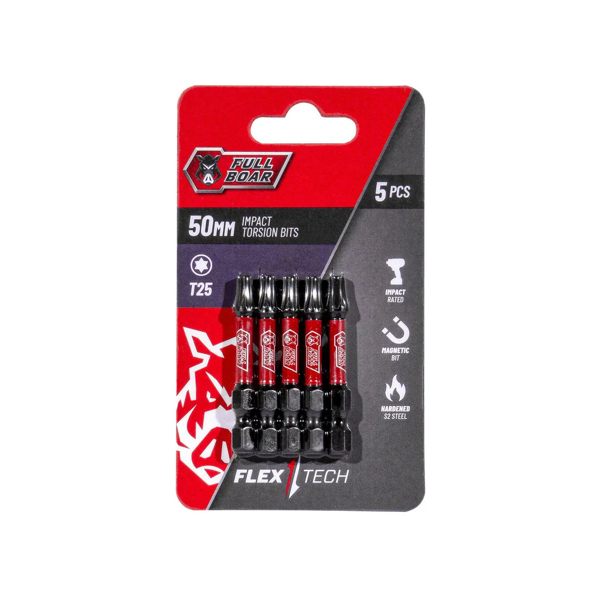Full Boar Impact Torsion Bits Set - T25 x 50mm - 5 Pack - Durable & Precise