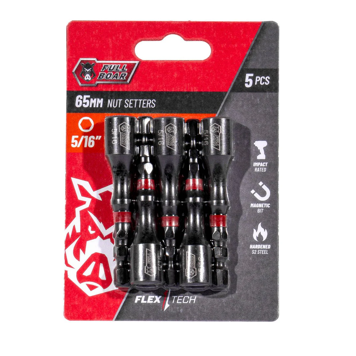 Full Boar Magnetic Impact Nut Setters 5 Pack - 5 x 16 x 65mm - Durable, High-Torque