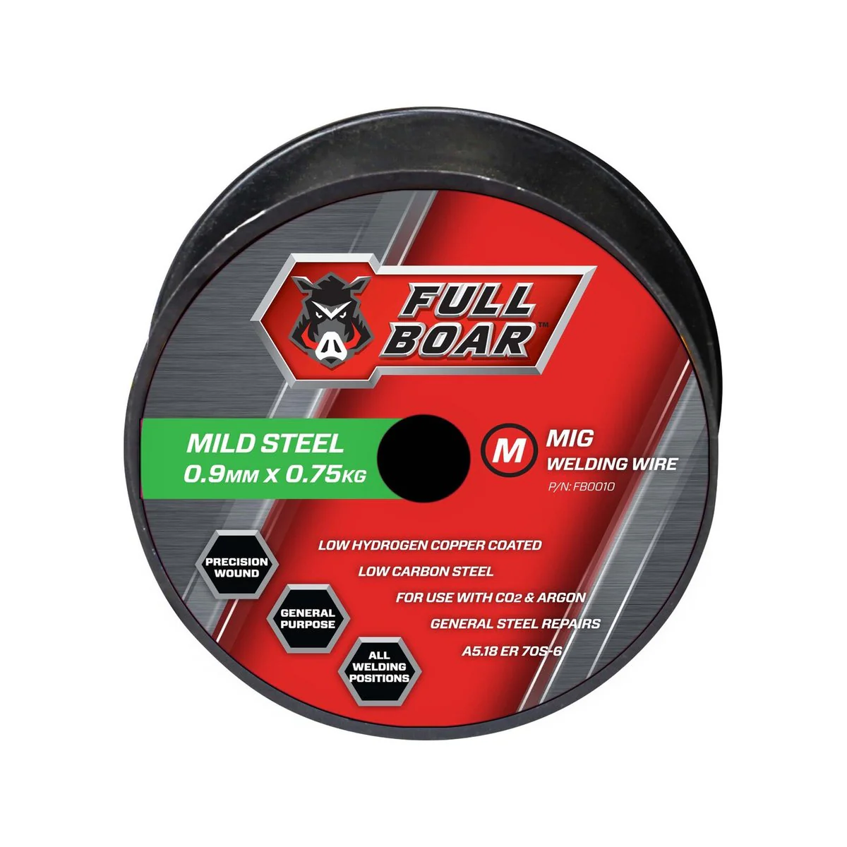 Full Boar Mild Steel MIG Wire 0.9mm 0.75kg - Low Hydrogen - Smooth Weld Beads