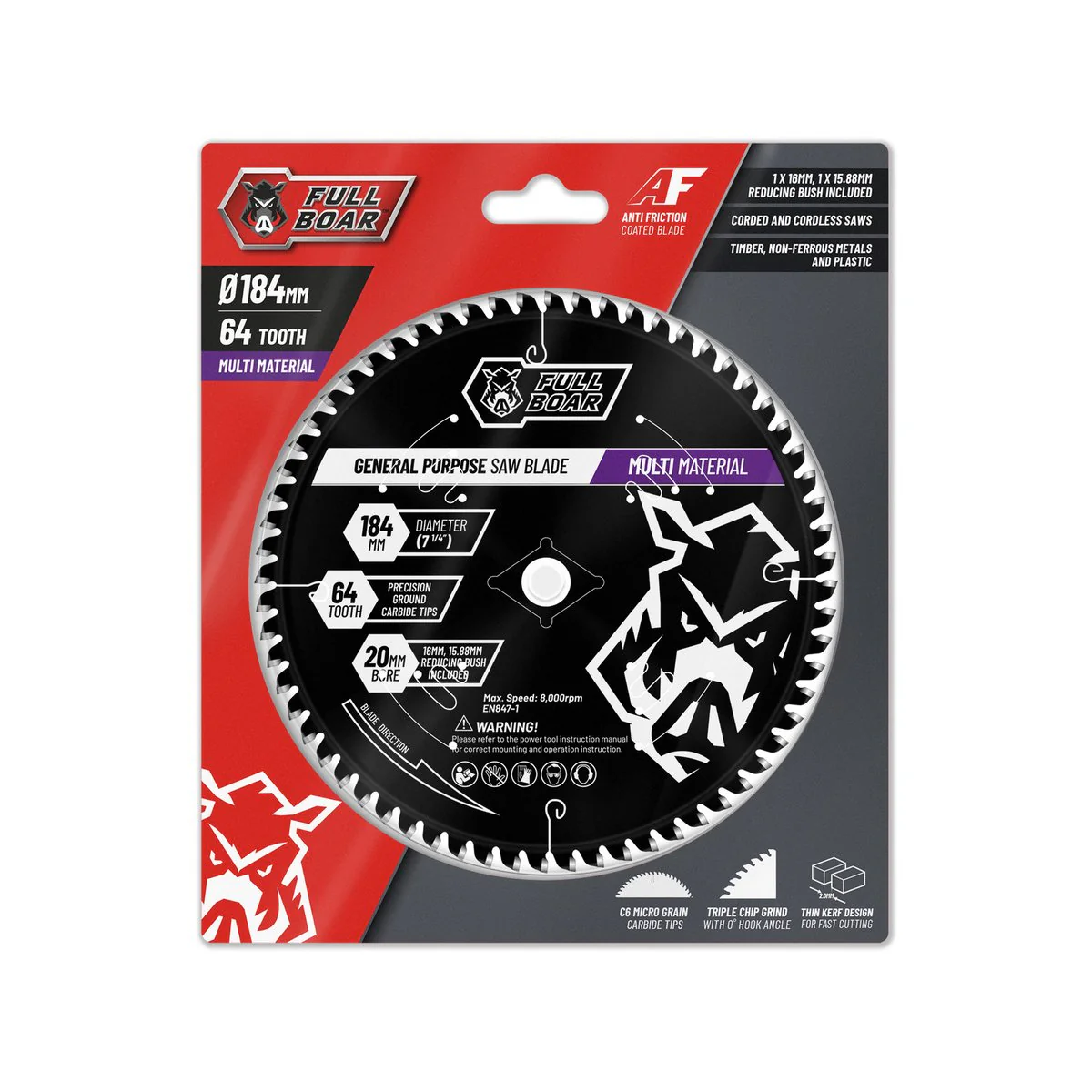 Full Boar Multi Material Circular Saw Blade 184mm 64T - Precision Cutting - Image 2