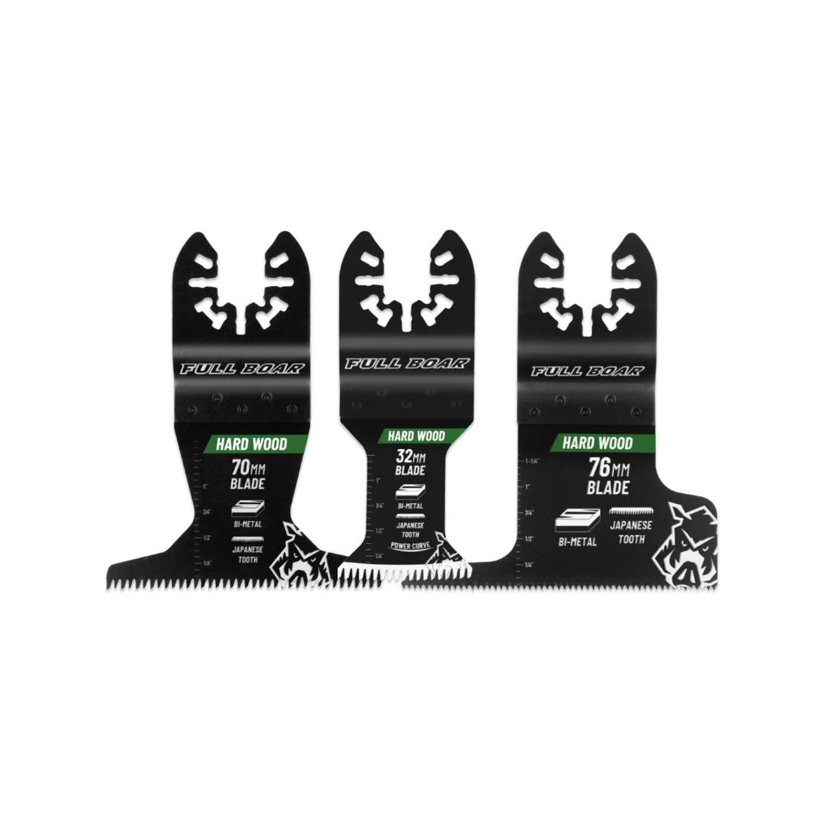 Full Boar Multi Tool Blade 3 Pack - Assorted Bi-Metal 70mm, 32mm, 76mm