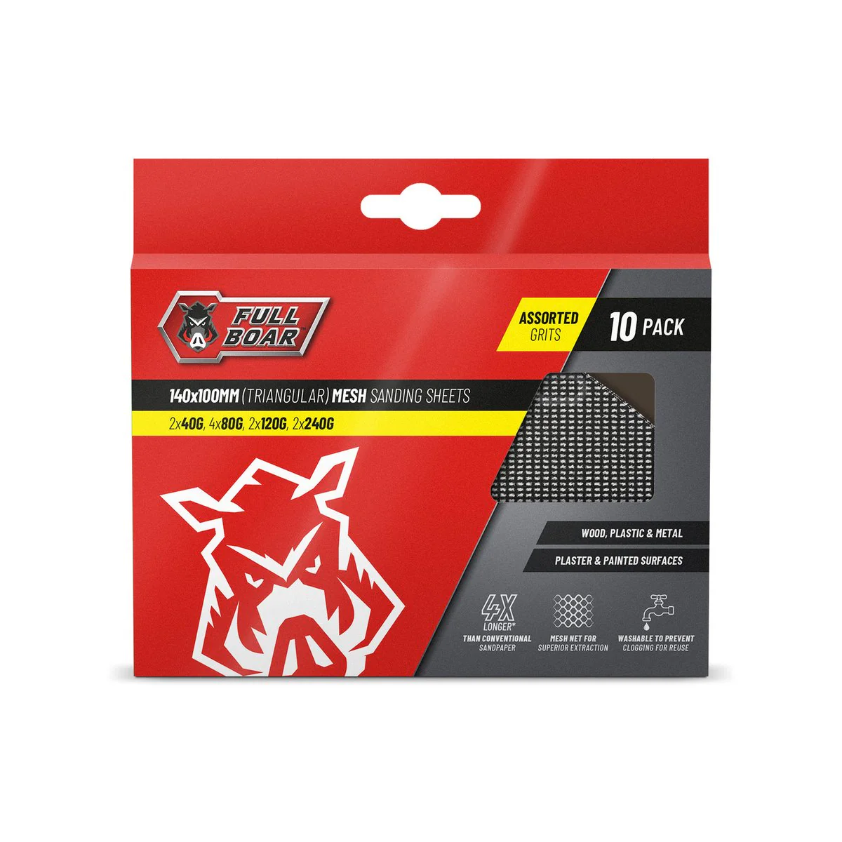Full Boar Triangular Mesh Sanding Sheets 10 Pack - 100mm x 140mm - Washable, Reusable - Image 2
