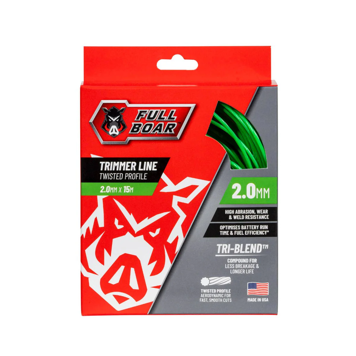 Full Boar Trimmer Line - 2.0mm x 15m - Twisted Profile - Durable & Efficient