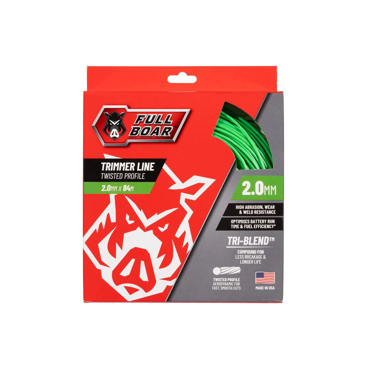 Full Boar Trimmer Line 2.0mm x 84m - Twisted Profile - Durable & Efficient