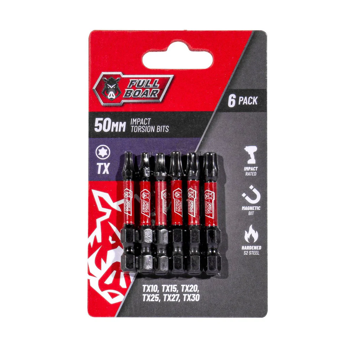 Full Boar Tx Impact Torsion Bits Set - 6 Pack - 50mm - Durable & High Torque