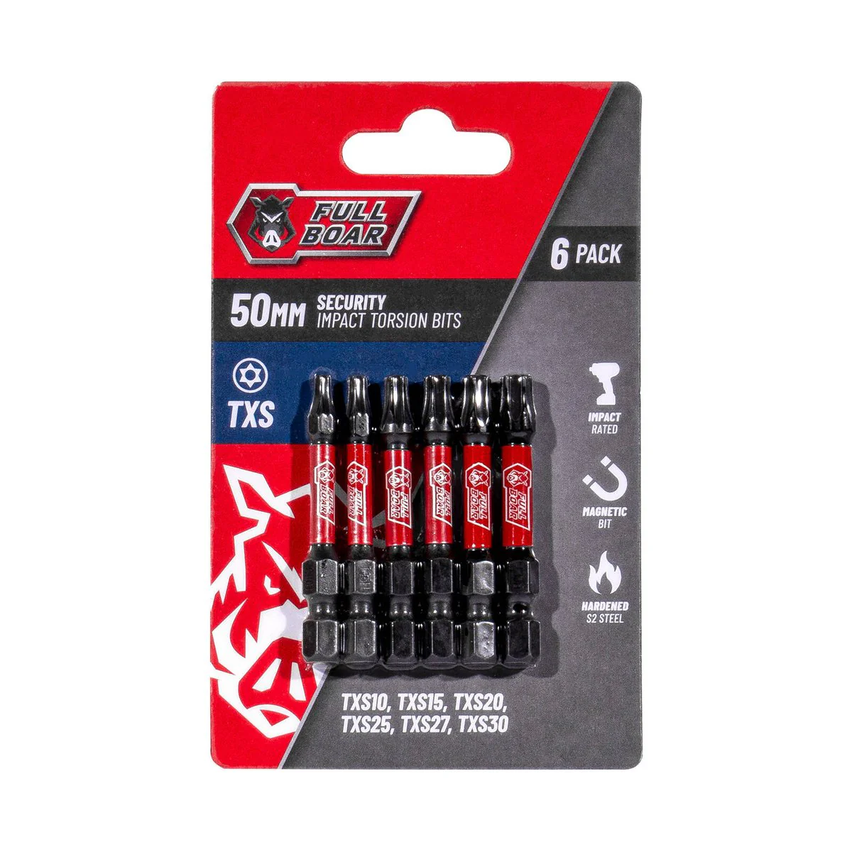 Full Boar Txs Impact Security Torsion Bits Set - 6 Pack - 50mm - Durable