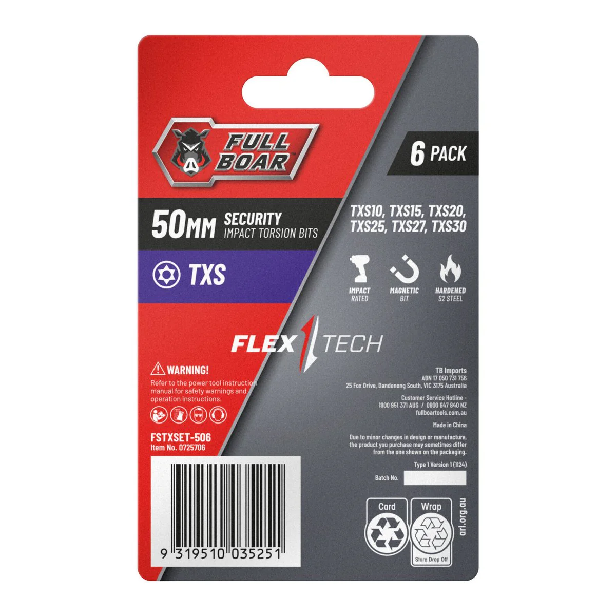 Full Boar Txs Impact Security Torsion Bits Set - 6 Pack - 50mm - Durable - Image 2