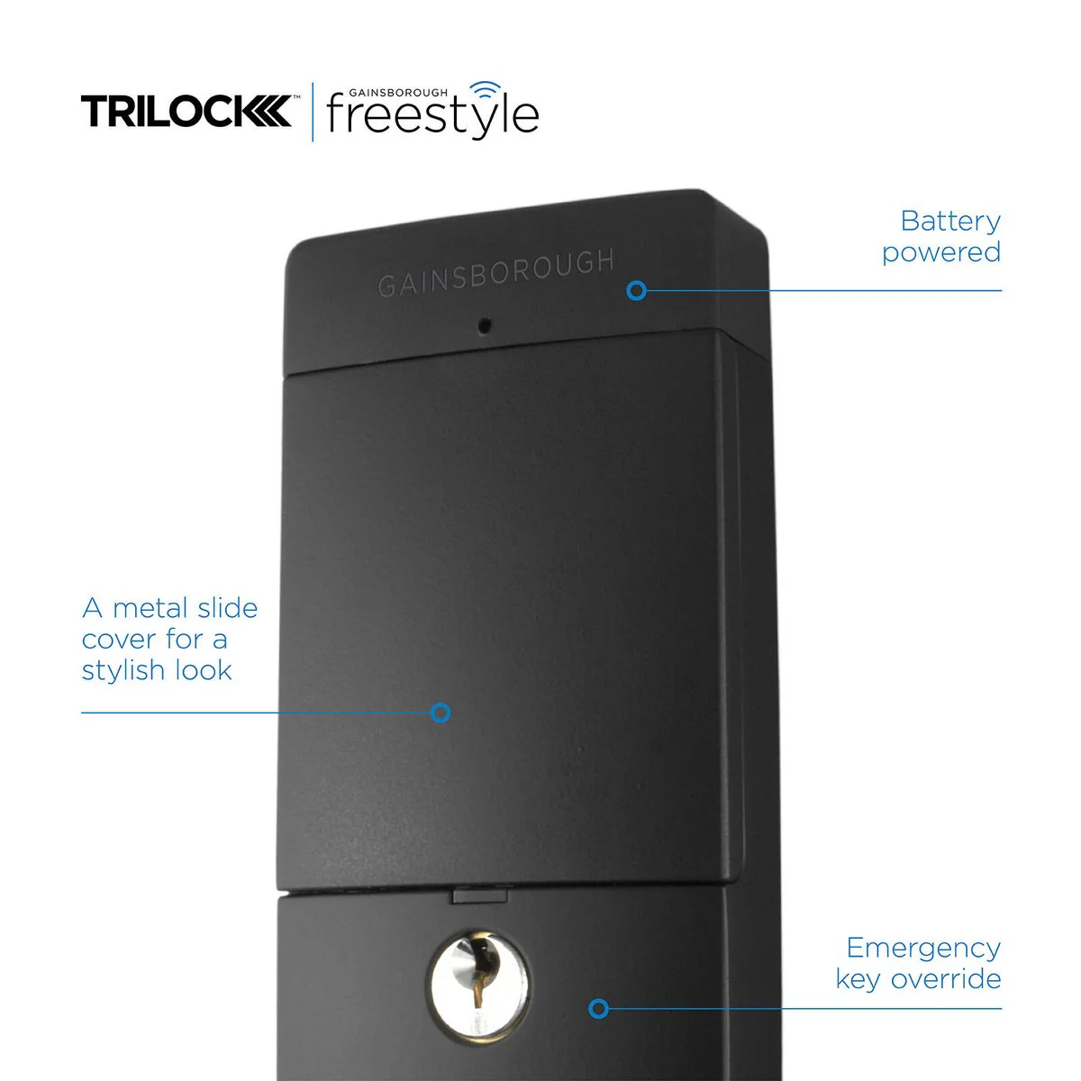 Gainsborough Freestyle Wifi Smart Lock Trilock - Matte Black - 68mm x 238mm - Concealed Keypad - App Control - Image 4