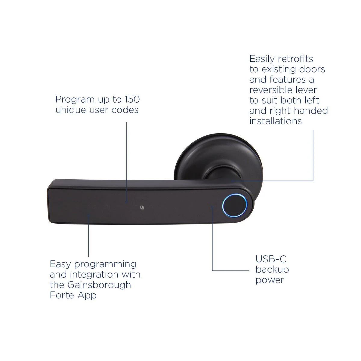 Gainsborough Graphite Mode Smart Lever Lock - RFID, Fingerprint, Keypad - 90mm x 195mm - Secure Access - Image 2