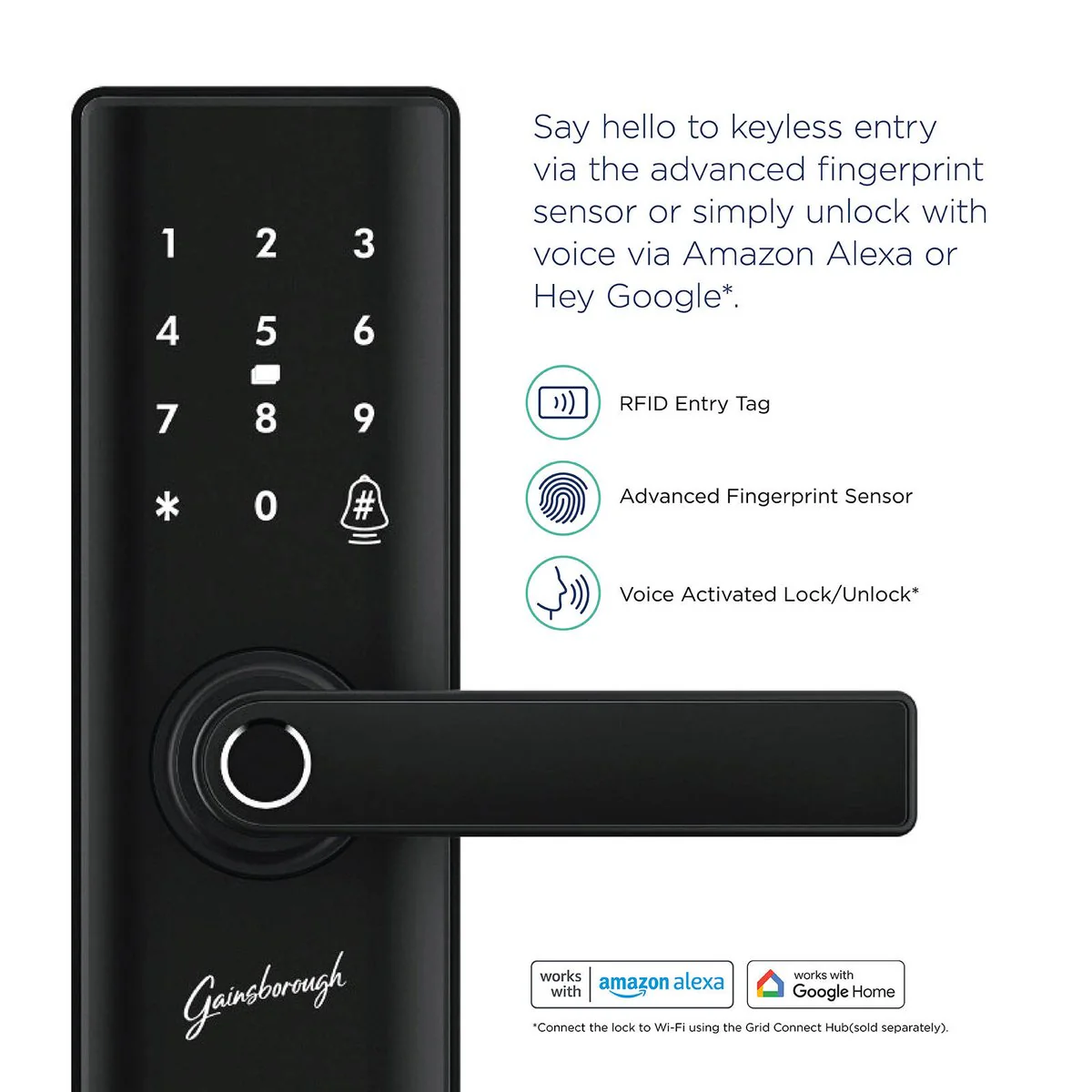 Gainsborough Liberty Smart Entrance Lock - Matte Black - 310mm x 115mm x 229mm - Advanced Security Features - Image 2