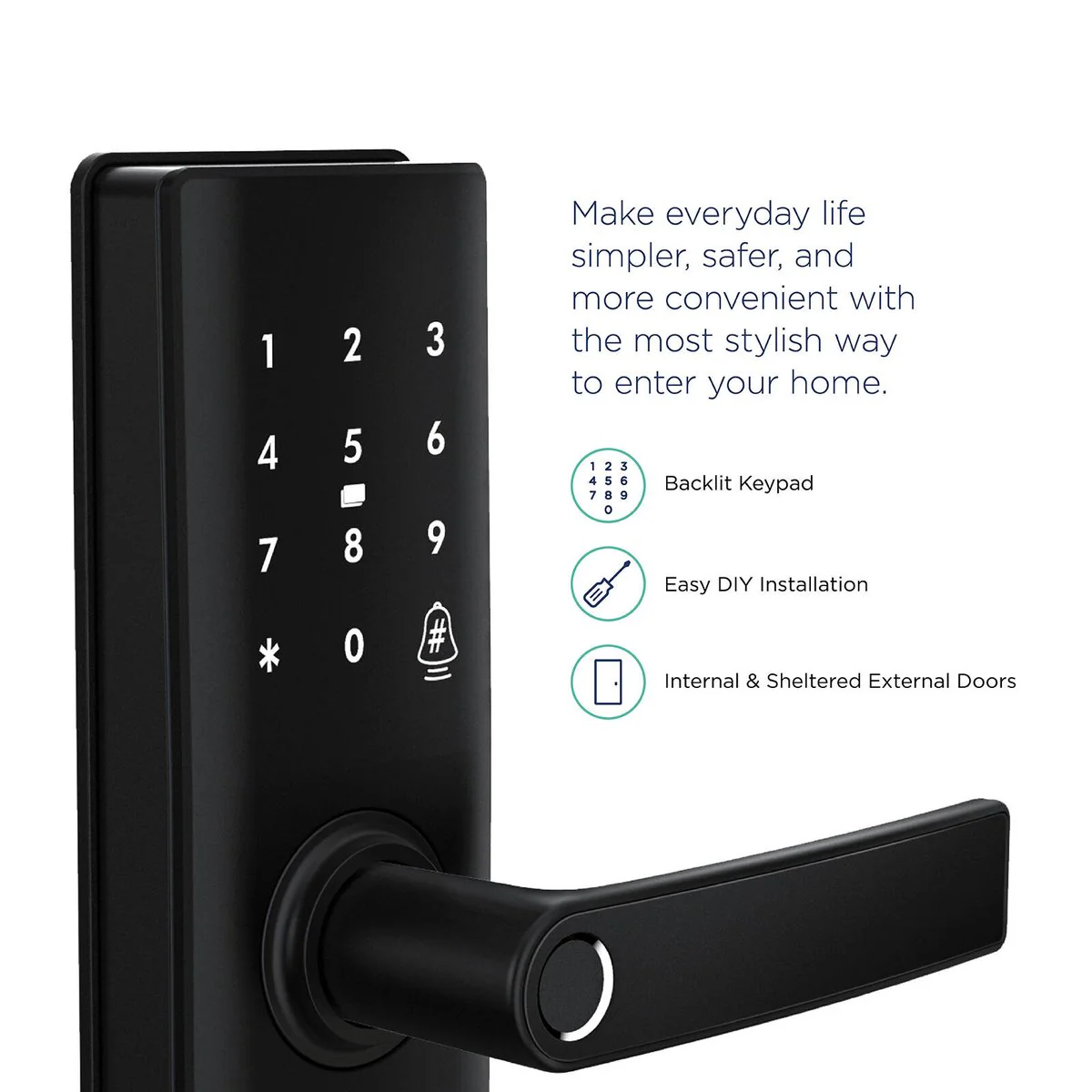 Gainsborough Liberty Smart Entrance Lock - Matte Black - 310mm x 115mm x 229mm - Advanced Security Features - Image 3