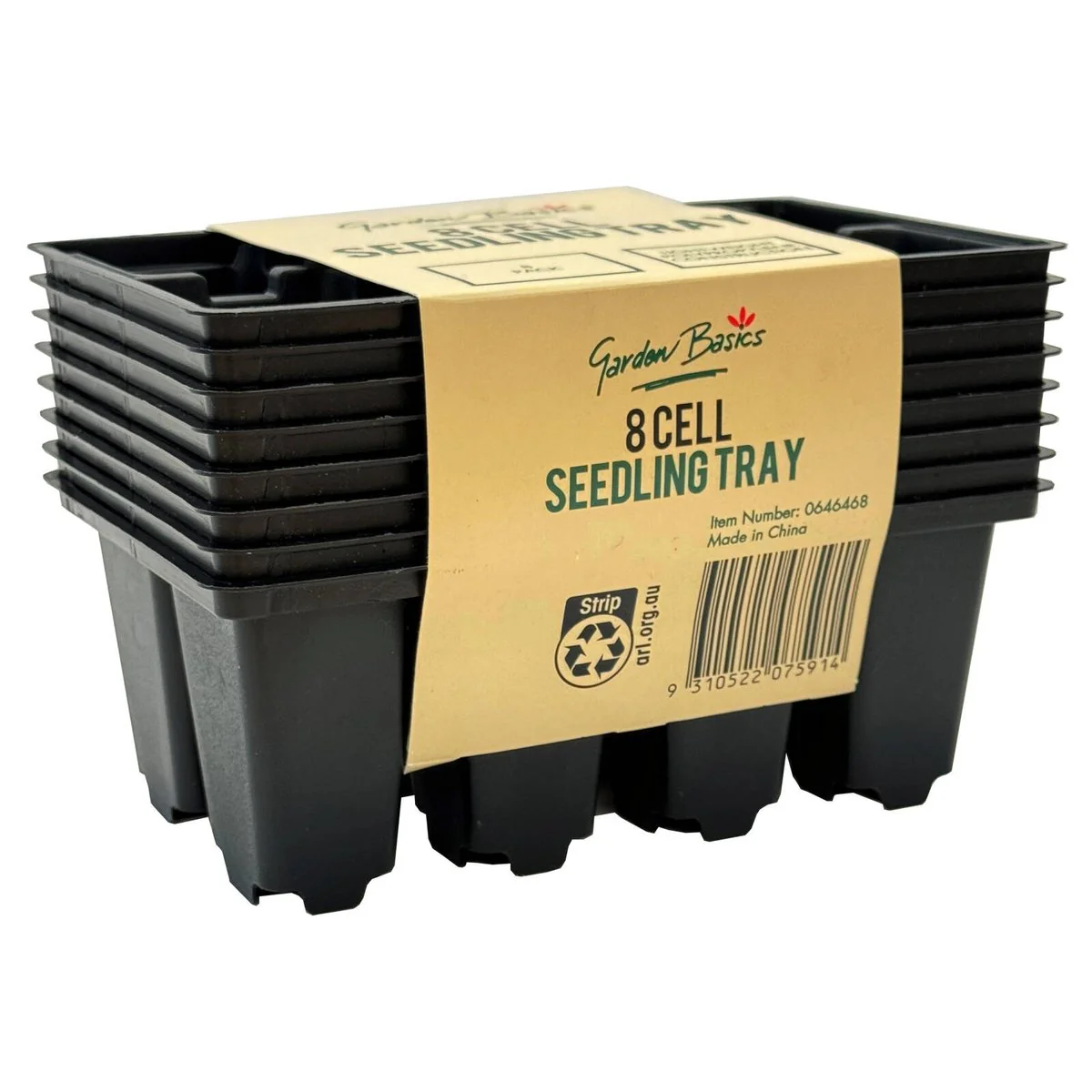 Garden Basics 8 Cell Seedling Tray - 8 Pack - 144mm x 100mm x 90mm - Black