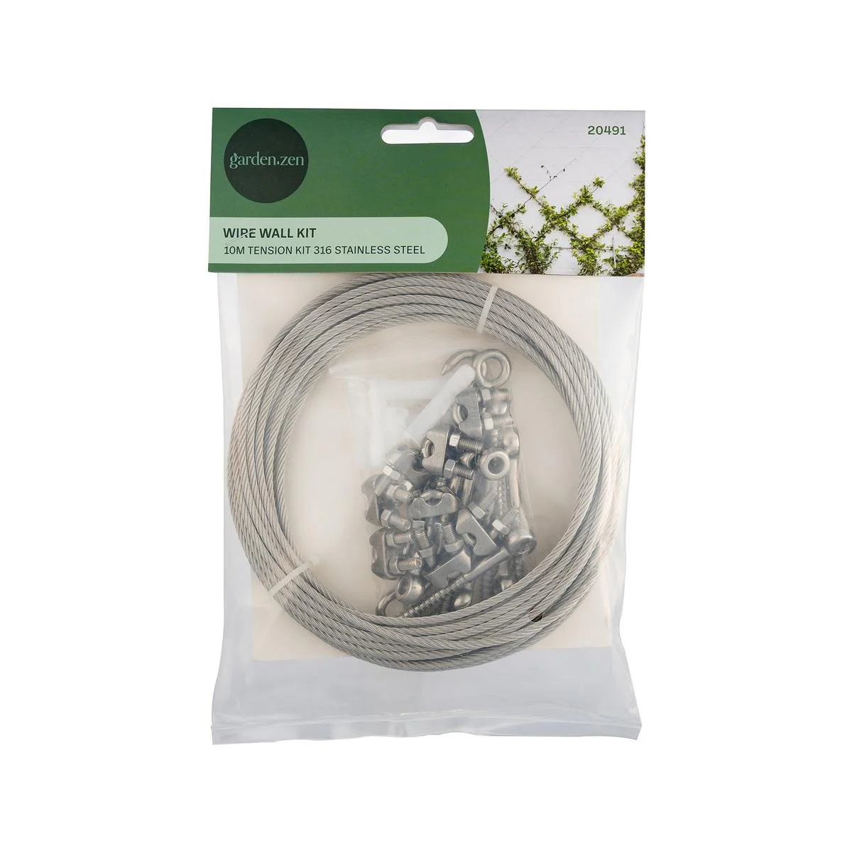 Garden Zen 10m Tensioned Wire Wall Plant Trainer Kit - 316 Stainless Steel - Durable Support for Climbing Plants