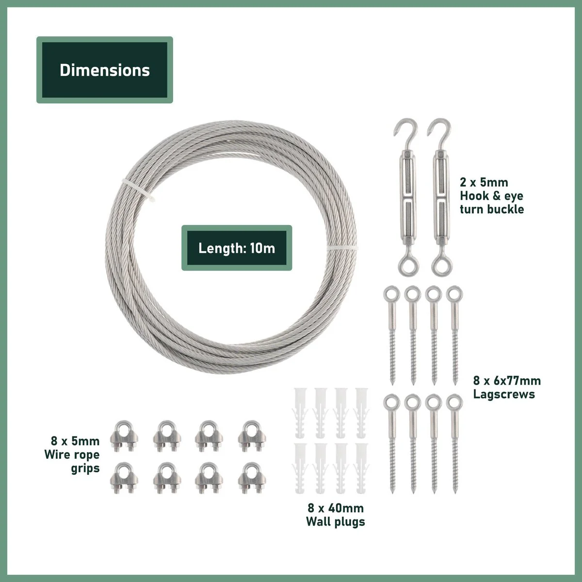 Garden Zen 10m Tensioned Wire Wall Plant Trainer Kit - 316 Stainless Steel - Durable Support for Climbing Plants - Image 3