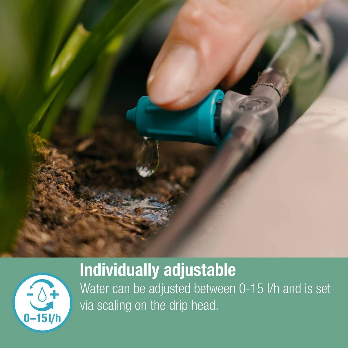 Gardena Micro Irrigation Adjustable Inline Drip Head 10 Pack - 0-15L/H - Black/Turquoise - Image 5