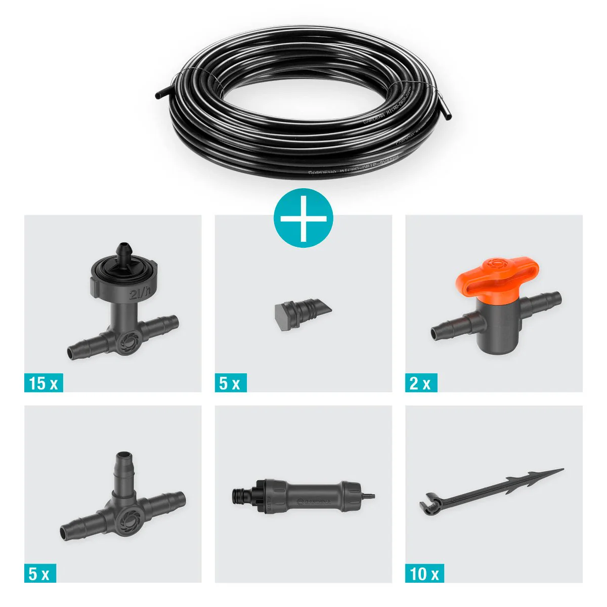 Gardena Micro Irrigation Balcony Set - 15 Plants - 20m Supply Pipe - Black - Water-Saving Drip System - Image 2