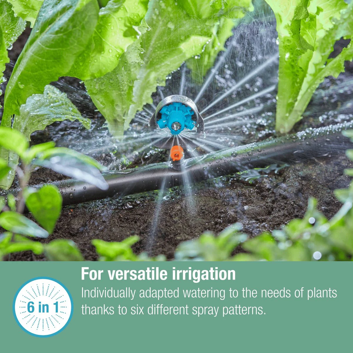 Gardena Micro Irrigation Spray Nozzle - 6 in 1 - 2 Pack - Adjustable 90°-360° - Black/Turquoise - Image 3