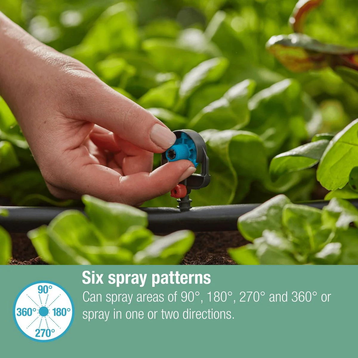 Gardena Micro Irrigation Spray Nozzle - 6 in 1 - 2 Pack - Adjustable 90°-360° - Black/Turquoise - Image 4