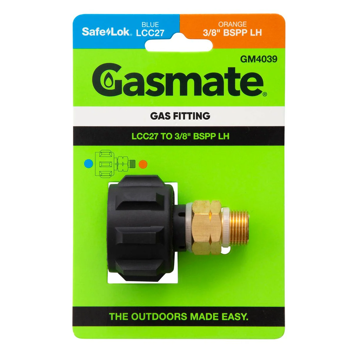 Gasmate Gas Fitting LCC27 to 3/8" BSPP LH - Brass/Nylon - Durable Connection