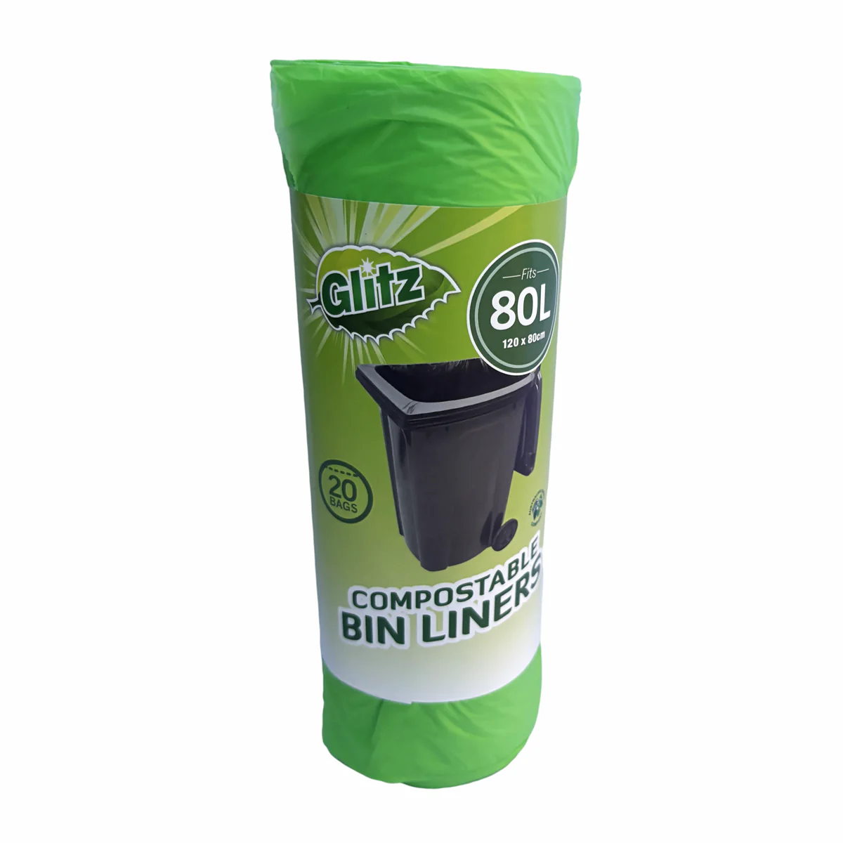 Glitz Compostable Wheelie Bin Liner 20 Pack - 80L - 20 x 80cm - Blue - Leak-Resistant