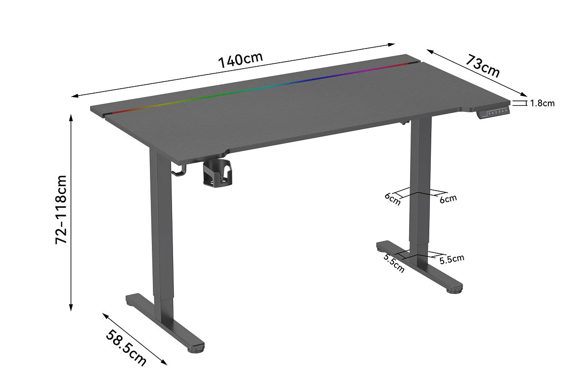 Gorilla Gaming RGB Electric Standing Desk 140 x 73cm - Image 10