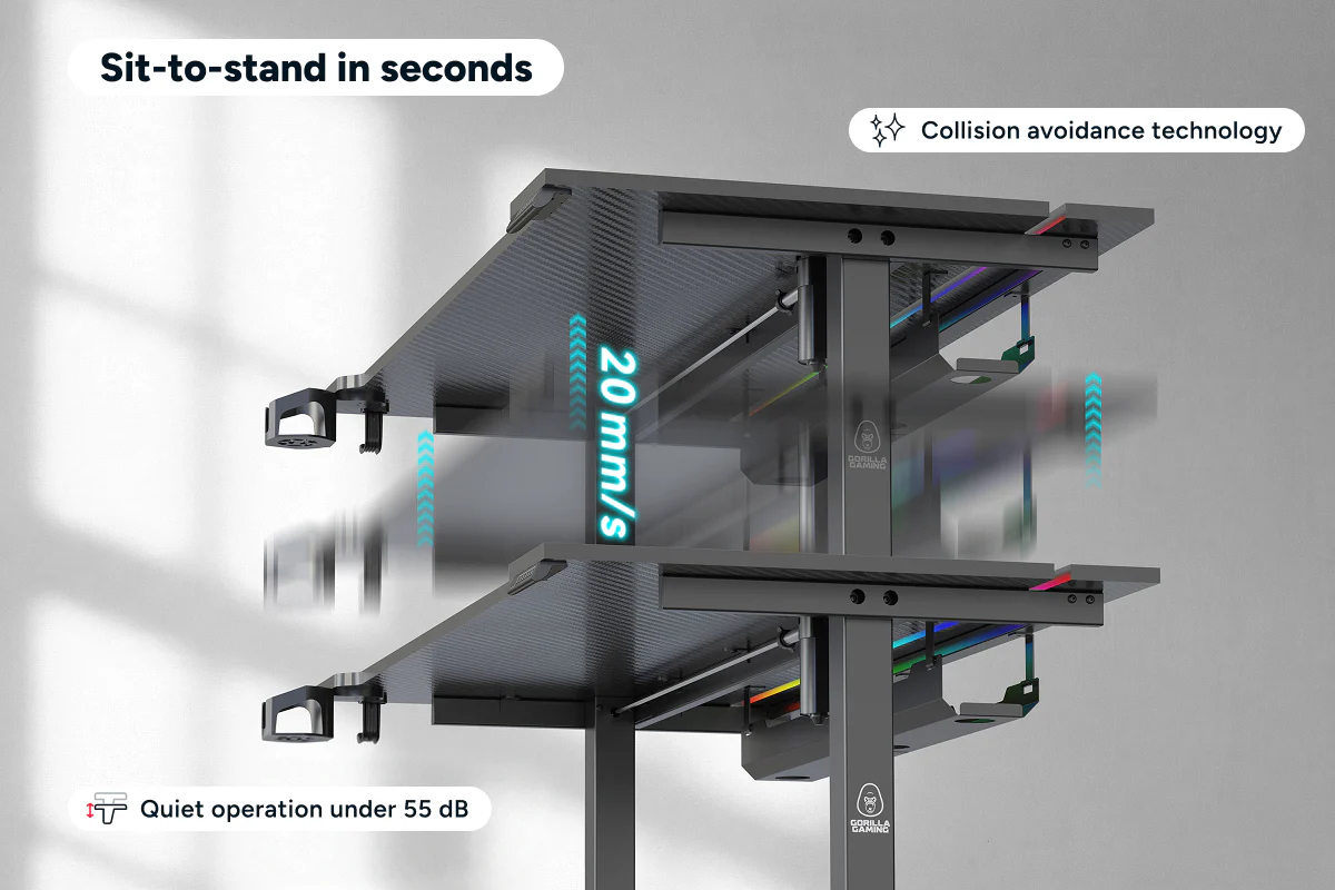 Gorilla Gaming RGB Electric Standing Desk 140 x 73cm - Image 5