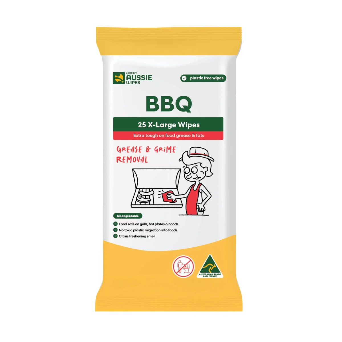 Great Aussie Large BBQ Wipes 25 Pack - Food Safe - Plant-Based - 158mm x 237mm