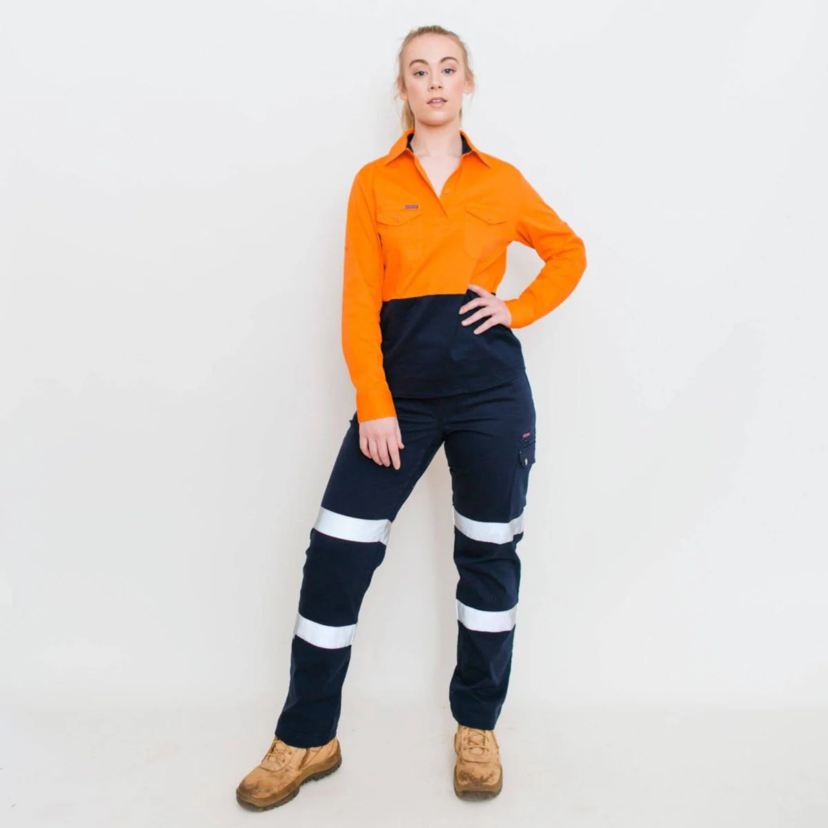 Green Hip Long Sleeve Hi-Vis Shirt - Size 18 - Orange Blue - UPF 50+ Sun Protection - Image 4