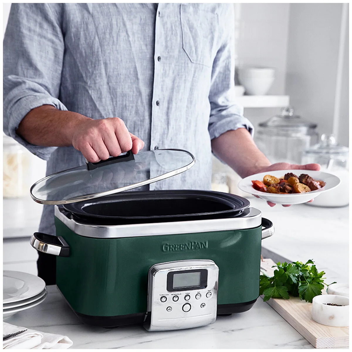GreenPan 6L Slow Cooker CC009380-001 Pine Green PFAS-Free - Image 4