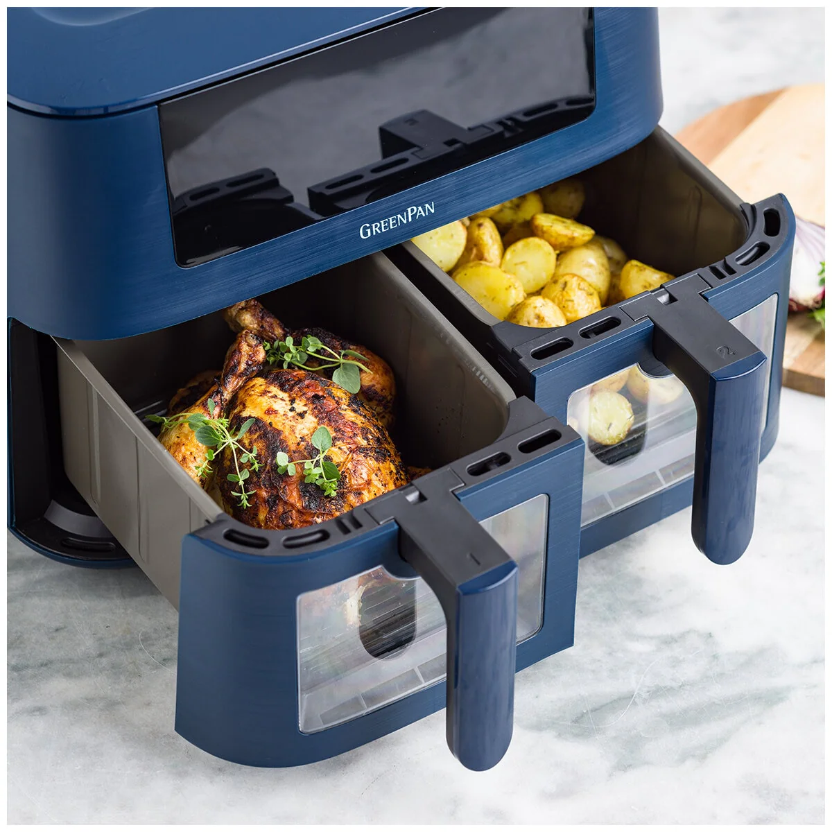 GreenPan Bistro Dual Zone Air Fryer 2x4L CC009332-001 Oxford Blue - Image 7