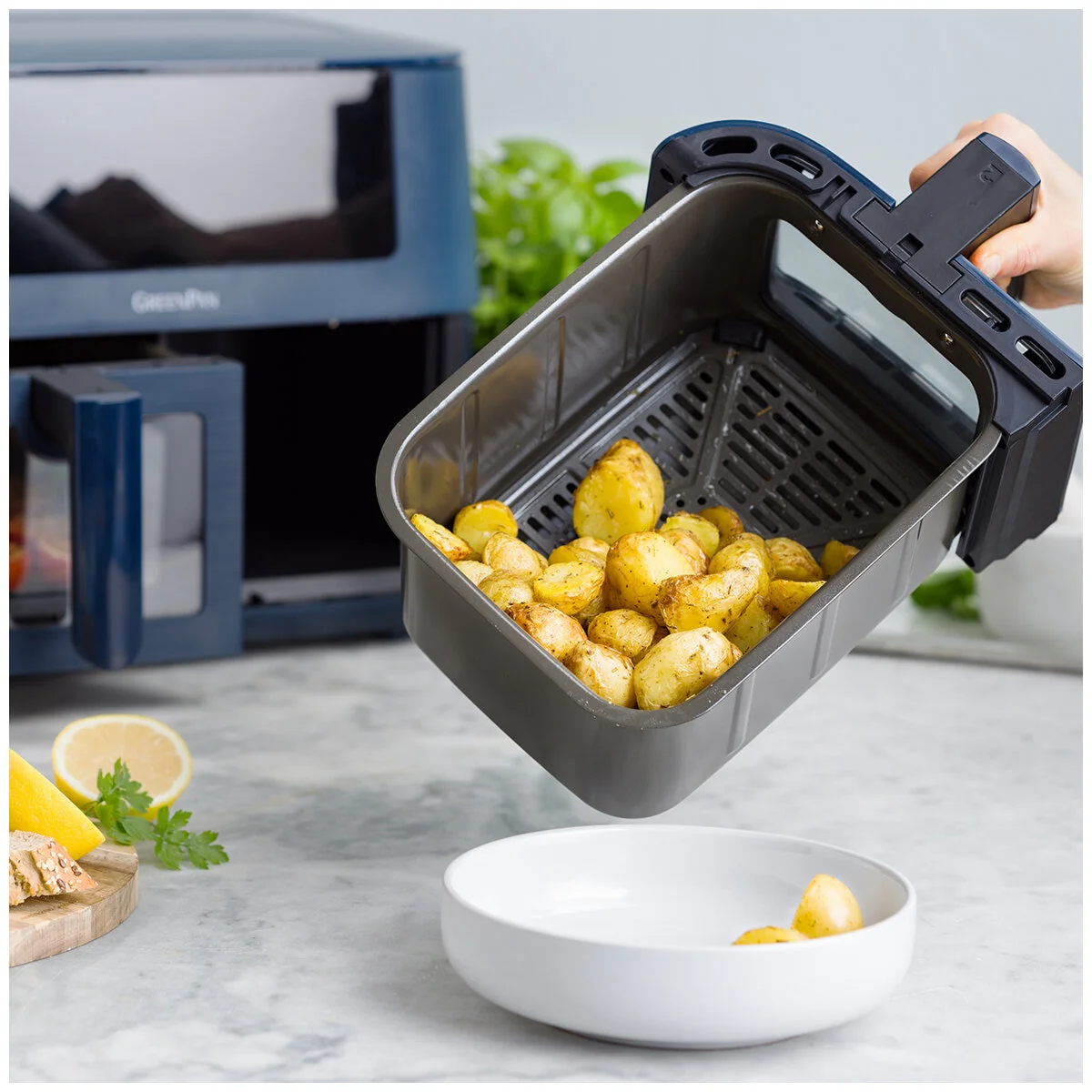 GreenPan Bistro Dual Zone Air Fryer 2x4L CC009332-001 Oxford Blue - Image 8