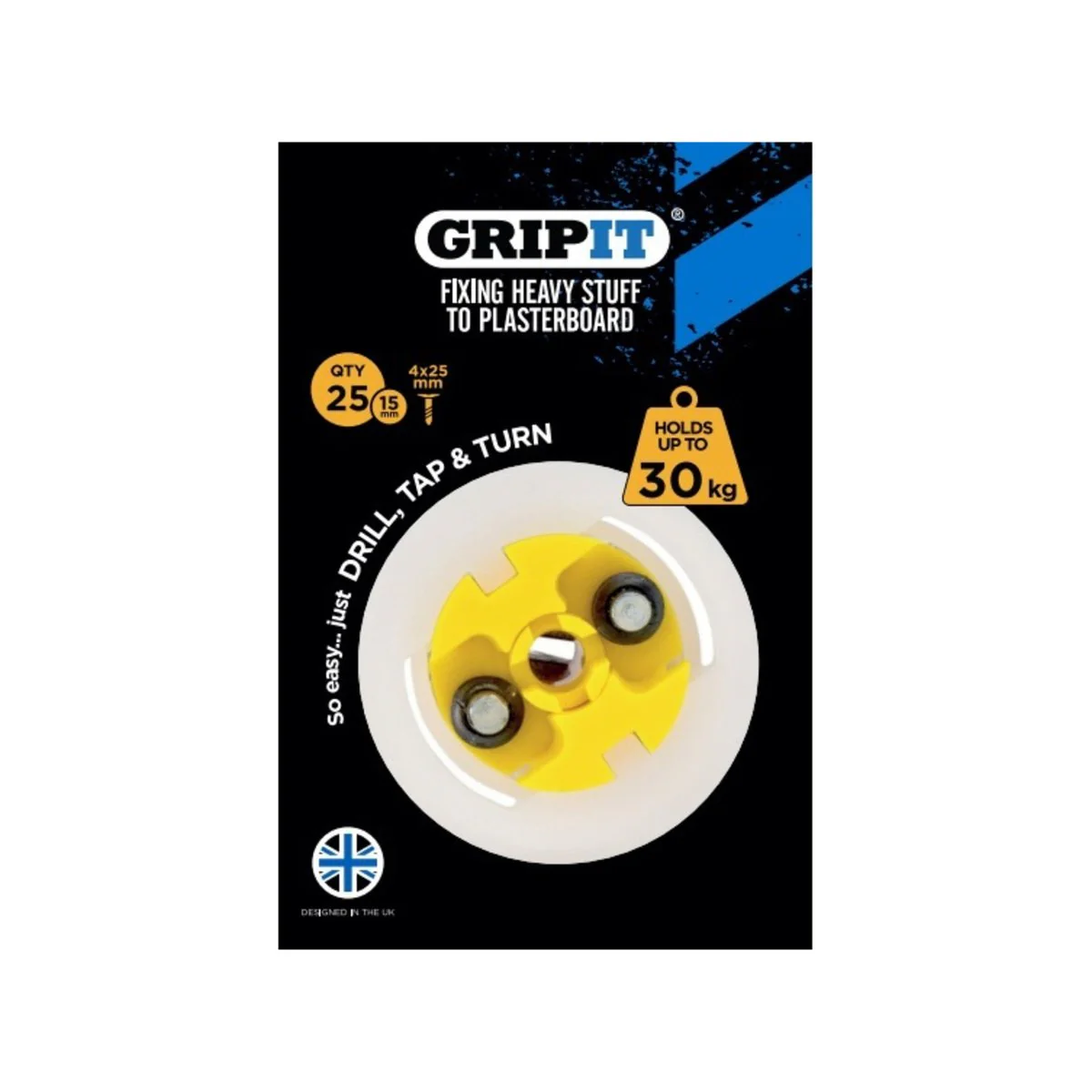 Gripit 15mm Yellow Plasterboard Fixing - 25 Pack - Strong Support - Image 3
