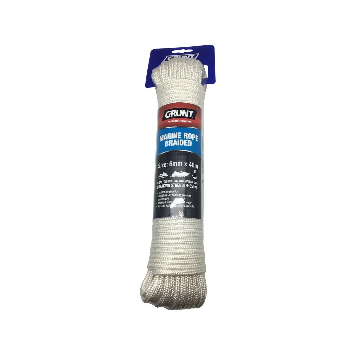 Grunt 6mm Marine Braided Rope 40m Polyester Water-Resistant Durable