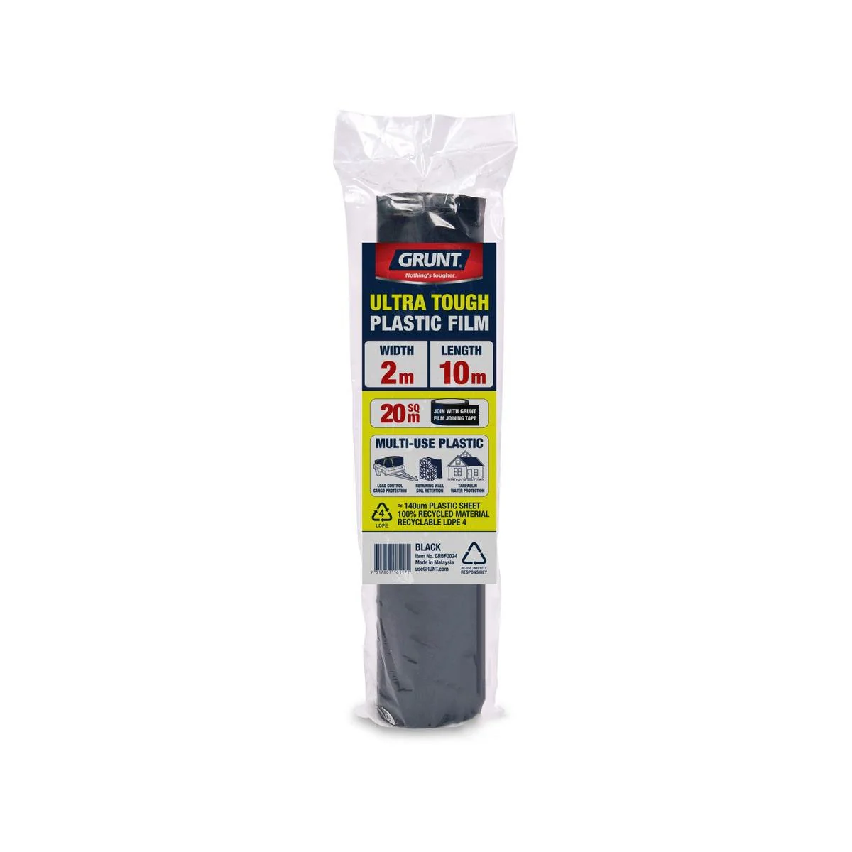 Grunt Multi Use Plastic Film 2 x 10m Black - Durable Weather Protection