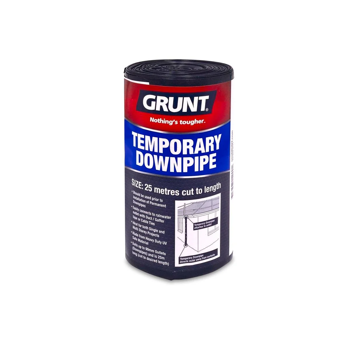 Grunt Temporary Downpipe Roll - 90mm x 25m - 100um Polythene - UV Safe