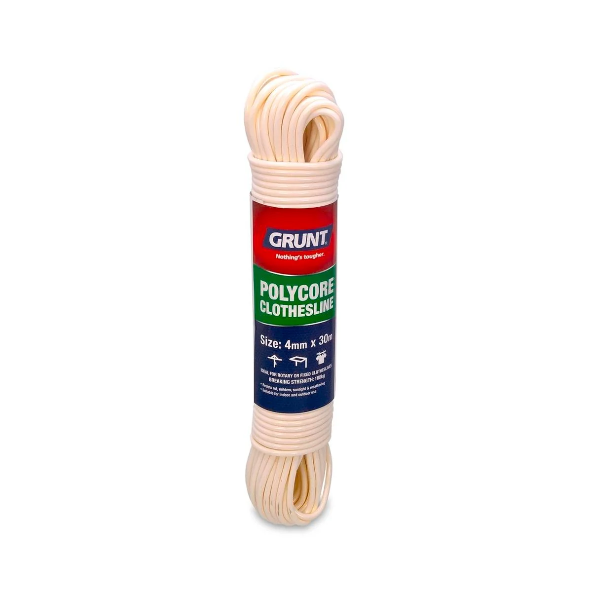 Grunt White Poly Core Clothesline Wire - 4mm x 30m - Durable Outdoor Use